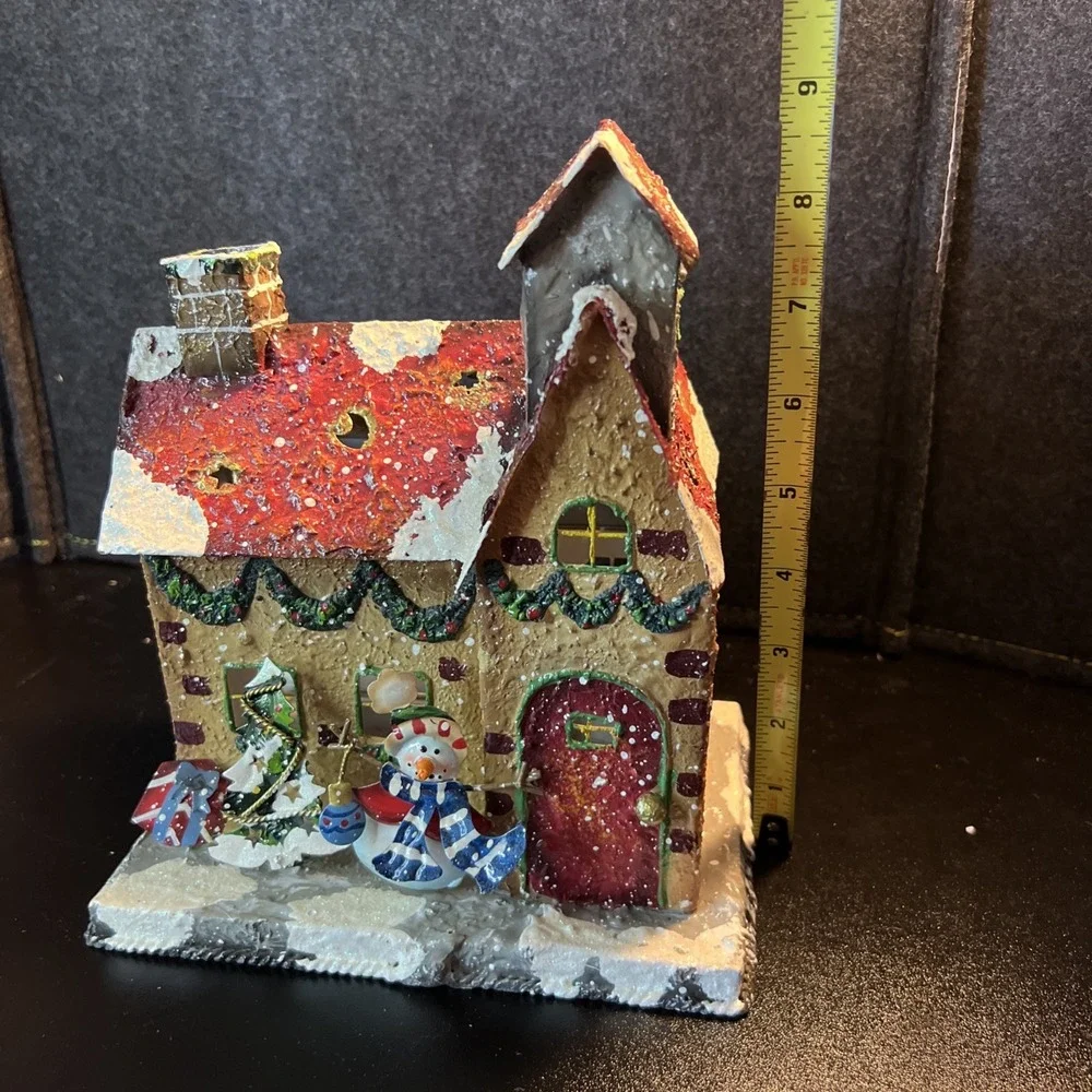 VINTAGE HOME INTERIORS XMAS Church Tin Luminary DBL Votive Candle‎ Holder (#V45)
